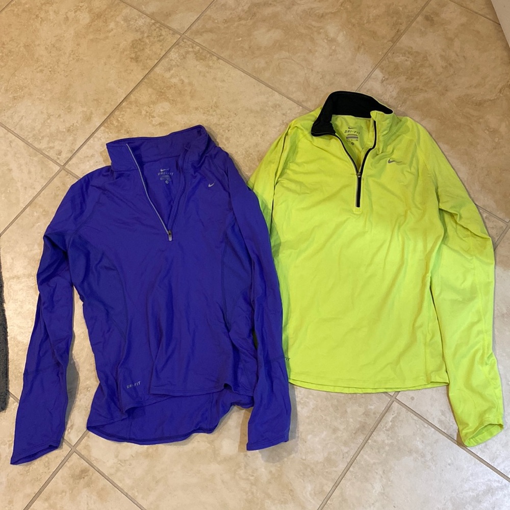 2 size small Nike Dry Fit half zip running/workout long sleeve tops